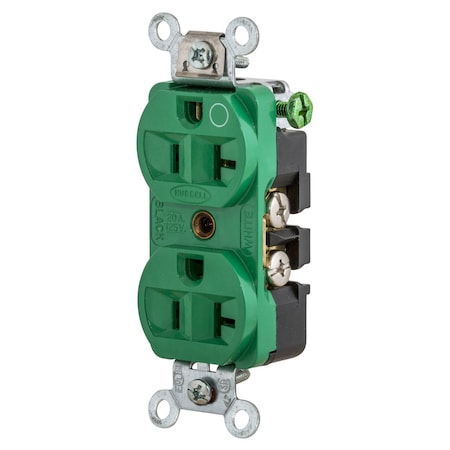 Hubbell Wiring Device-Kellems Straight Blade Receptacle, 5-20R, 20 A, 125V AC, 2 Pole, 3 Wire, Flush Mount, Grounded HBL8300HGN